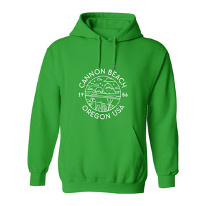 Cannon Beach Oregon Hoodie - Coastal Landscape Line Art Pullover with Sea Stack for Summer Trips and Travel