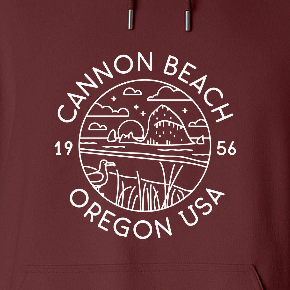 Cannon Beach Oregon Hoodie - Coastal Landscape Line Art Pullover with Sea Stack for Summer Trips and Travel