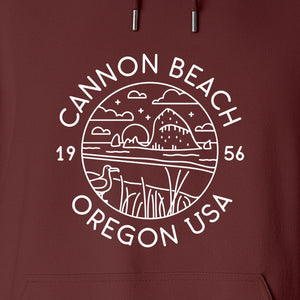 Cannon Beach Oregon Hoodie - Coastal Landscape Line Art Pullover with Sea Stack for Summer Trips and Travel