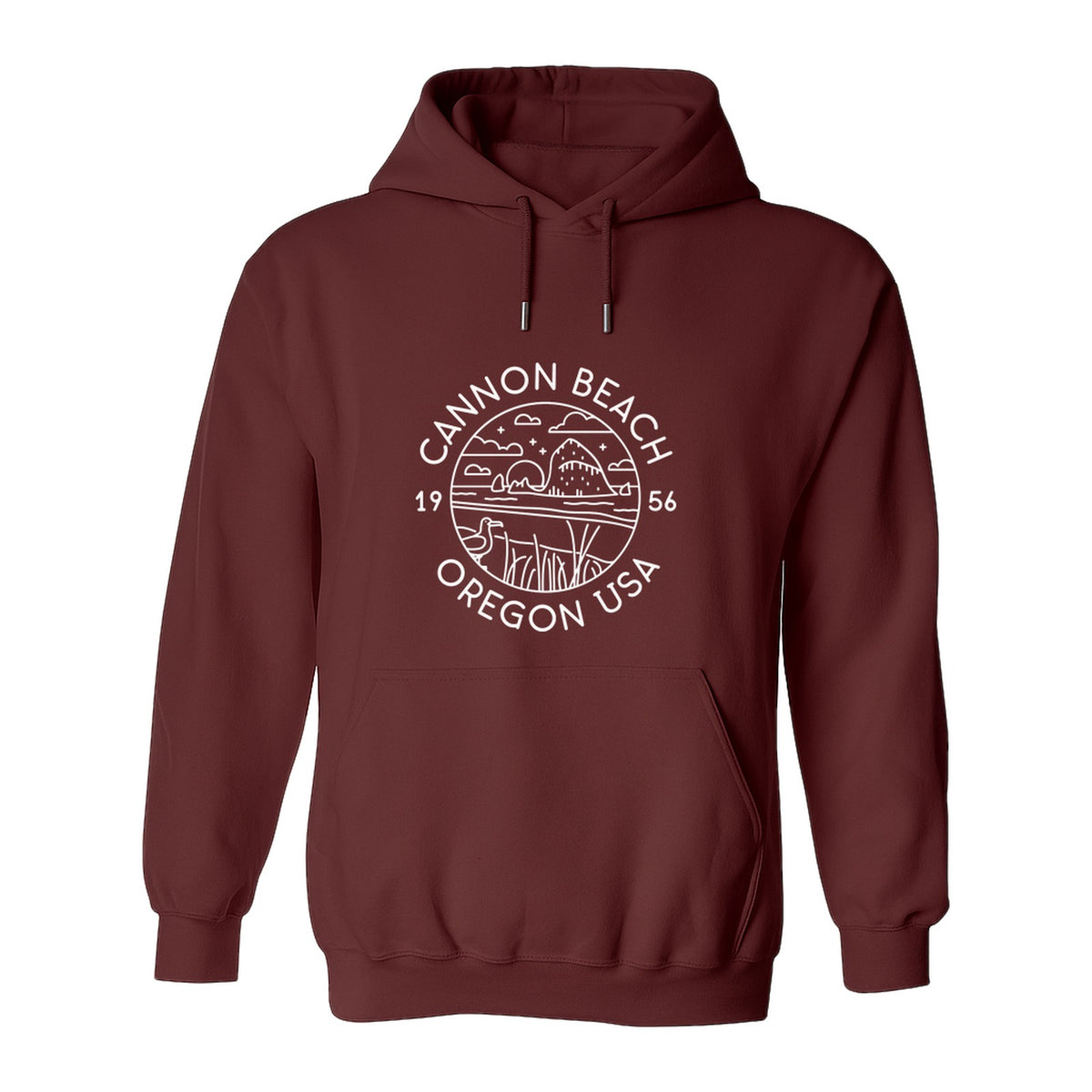 Cannon Beach Oregon Hoodie - Coastal Landscape Line Art Pullover with Sea Stack for Summer Trips and Travel