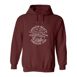 Cannon Beach Oregon Hoodie - Coastal Landscape Line Art Pullover with Sea Stack for Summer Trips and Travel