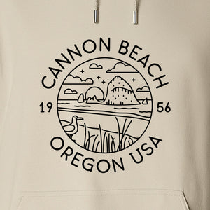 Cannon Beach Oregon Hoodie - Coastal Landscape Line Art Pullover with Sea Stack for Summer Trips and Travel