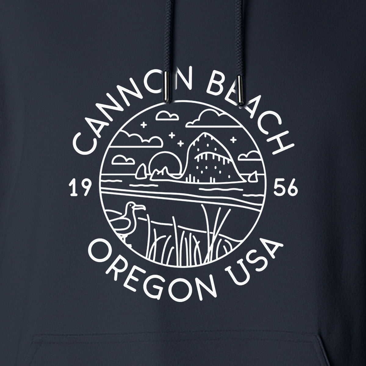 Cannon Beach Oregon Hoodie - Coastal Landscape Line Art Pullover with Sea Stack for Summer Trips and Travel