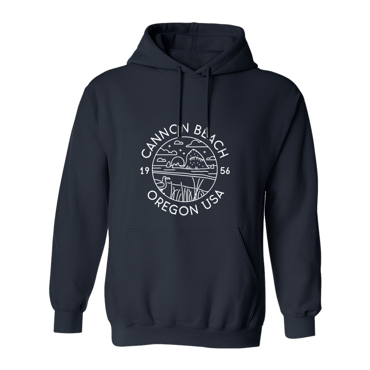 Cannon Beach Oregon Hoodie - Coastal Landscape Line Art Pullover with Sea Stack for Summer Trips and Travel