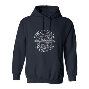 Cannon Beach Oregon Hoodie - Coastal Landscape Line Art Pullover with Sea Stack for Summer Trips and Travel