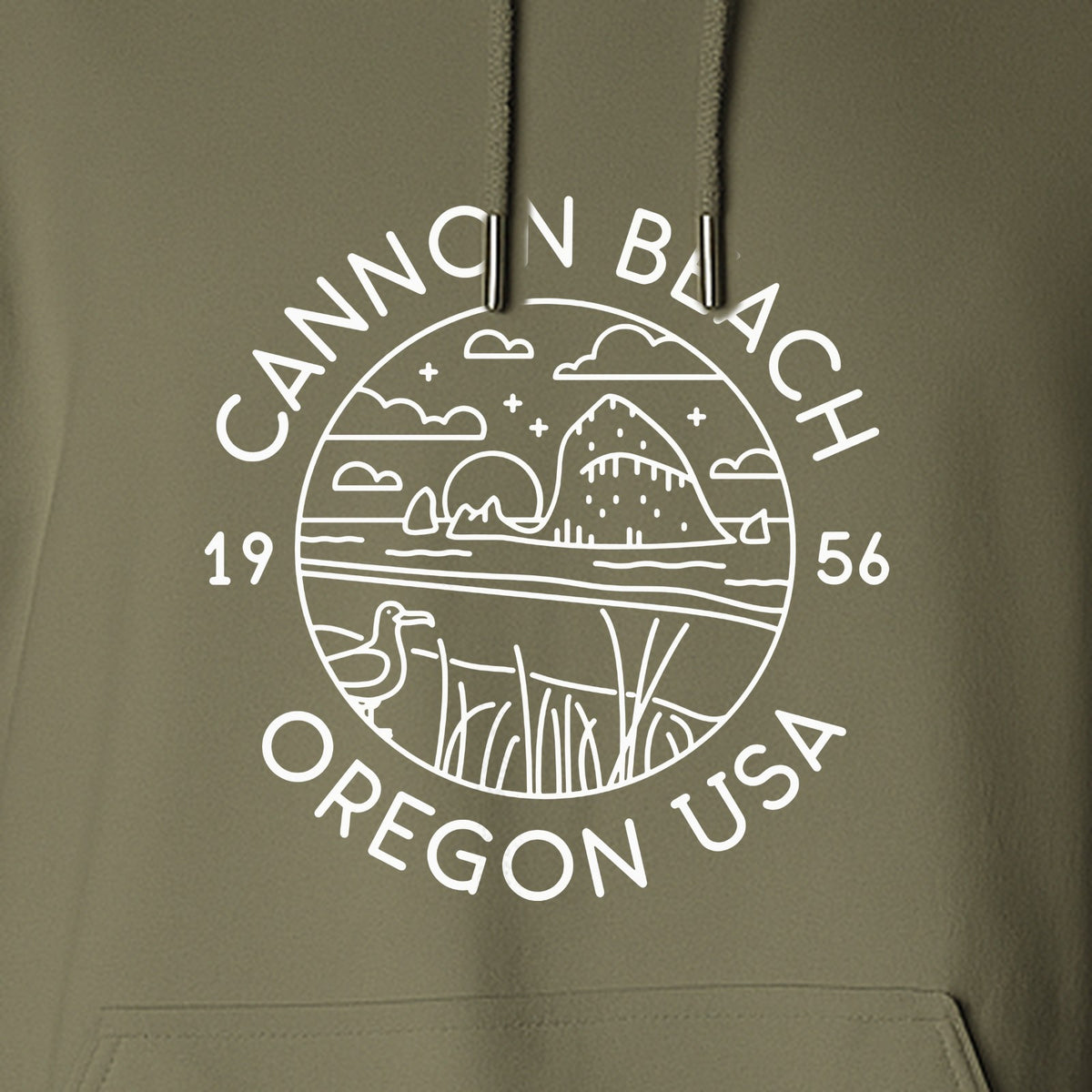 Cannon Beach Oregon Hoodie - Coastal Landscape Line Art Pullover with Sea Stack for Summer Trips and Travel