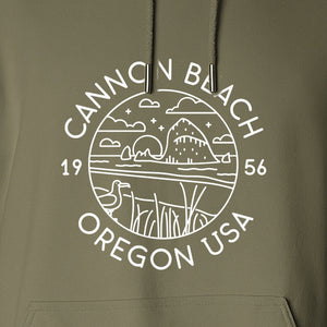 Cannon Beach Oregon Hoodie - Coastal Landscape Line Art Pullover with Sea Stack for Summer Trips and Travel