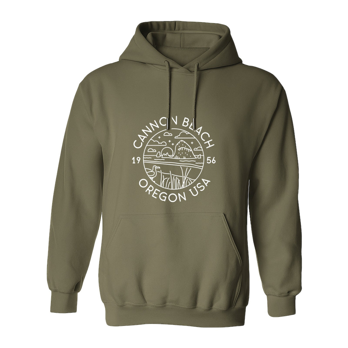 Cannon Beach Oregon Hoodie - Coastal Landscape Line Art Pullover with Sea Stack for Summer Trips and Travel