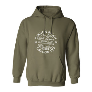 Cannon Beach Oregon Hoodie - Coastal Landscape Line Art Pullover with Sea Stack for Summer Trips and Travel