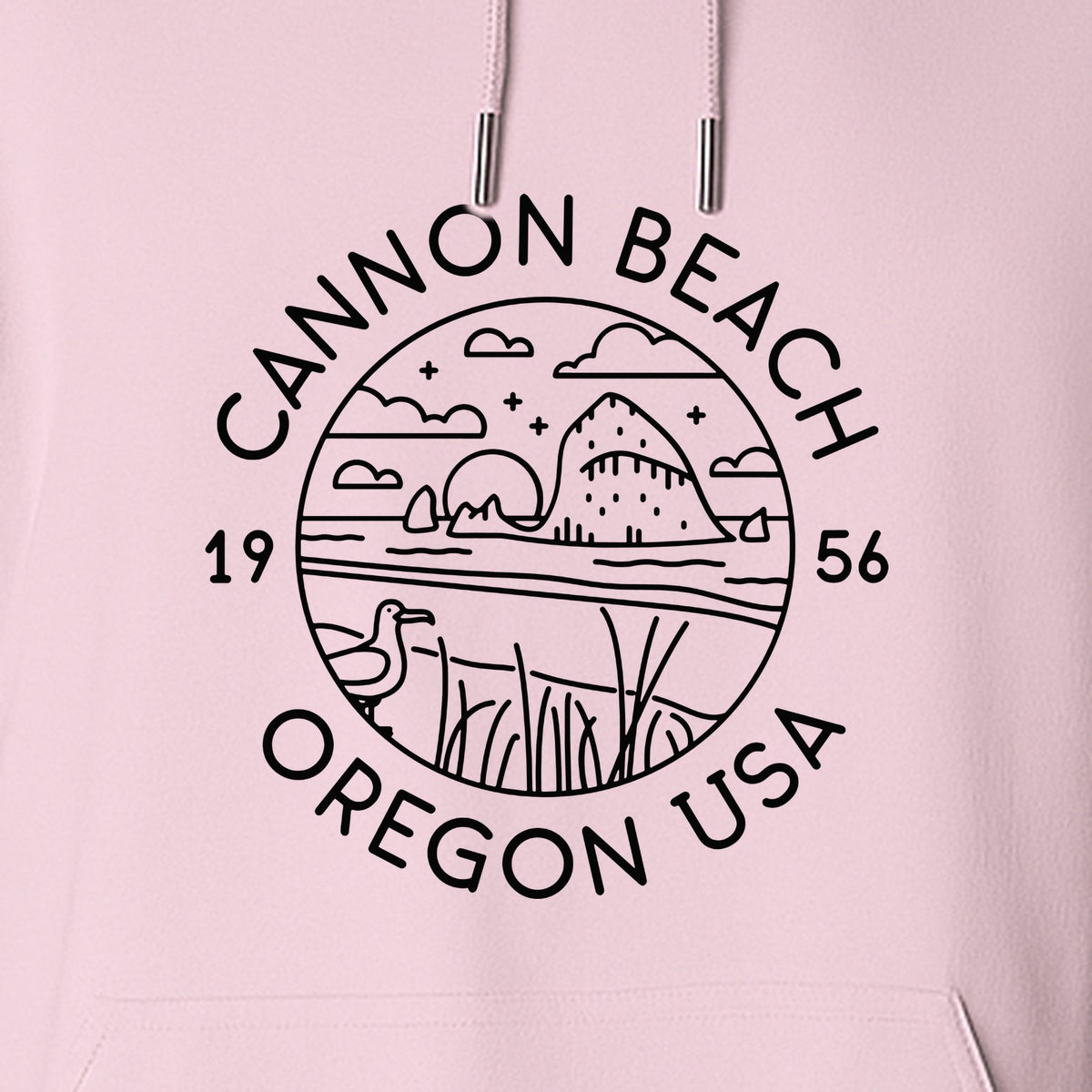 Cannon Beach Oregon Hoodie - Coastal Landscape Line Art Pullover with Sea Stack for Summer Trips and Travel