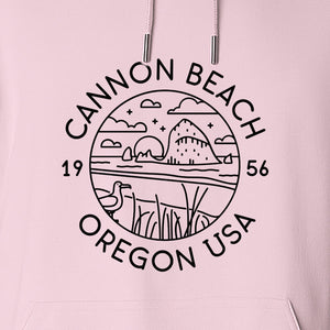 Cannon Beach Oregon Hoodie - Coastal Landscape Line Art Pullover with Sea Stack for Summer Trips and Travel