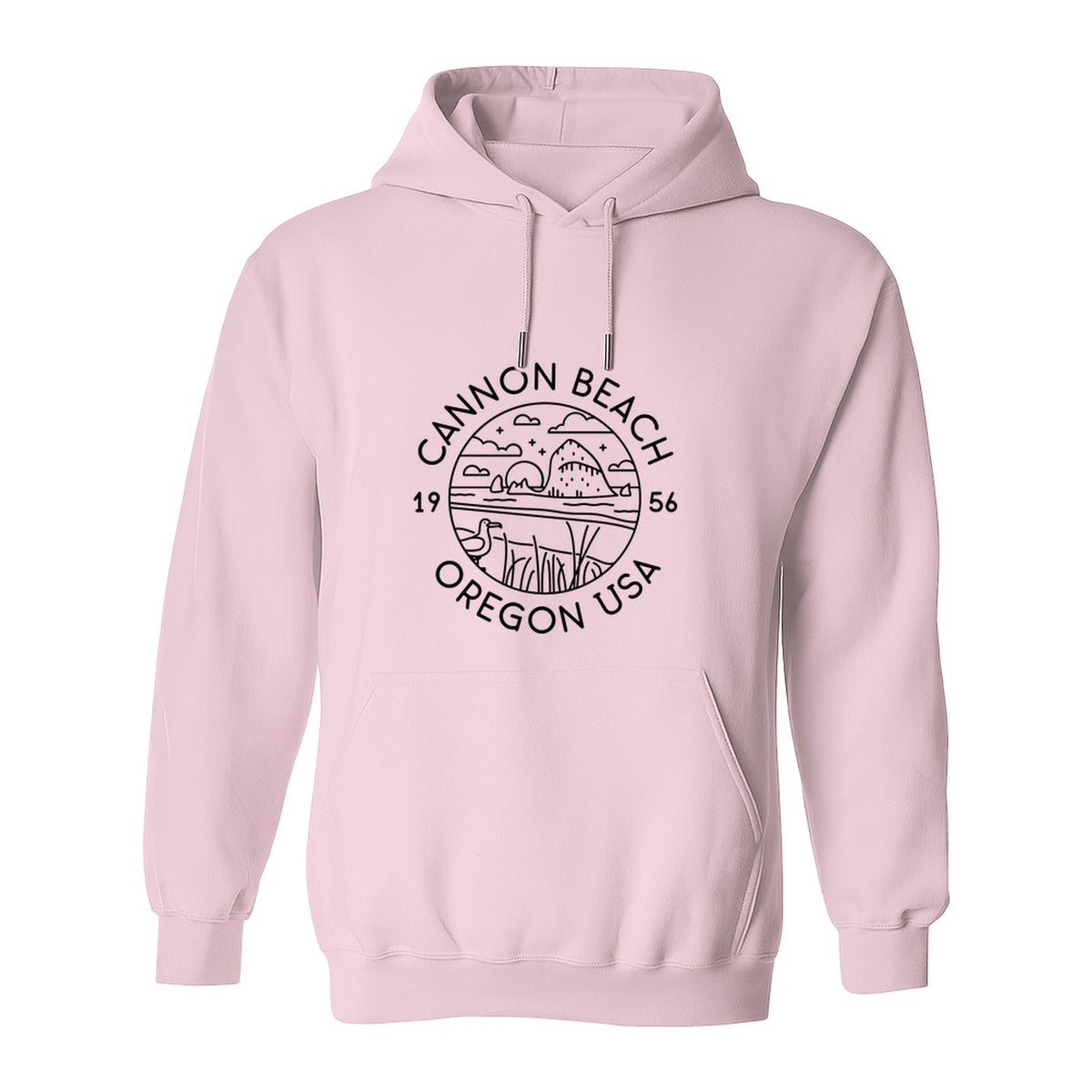 Cannon Beach Oregon Hoodie - Coastal Landscape Line Art Pullover with Sea Stack for Summer Trips and Travel
