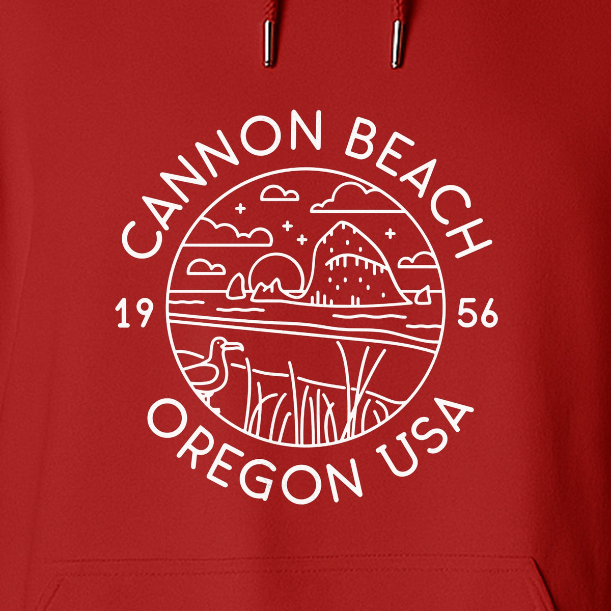 Cannon Beach Oregon Hoodie - Coastal Landscape Line Art Pullover with Sea Stack for Summer Trips and Travel