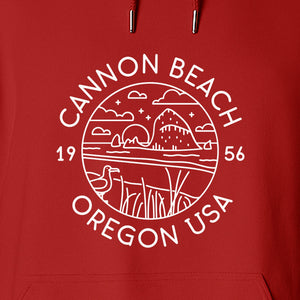 Cannon Beach Oregon Hoodie - Coastal Landscape Line Art Pullover with Sea Stack for Summer Trips and Travel