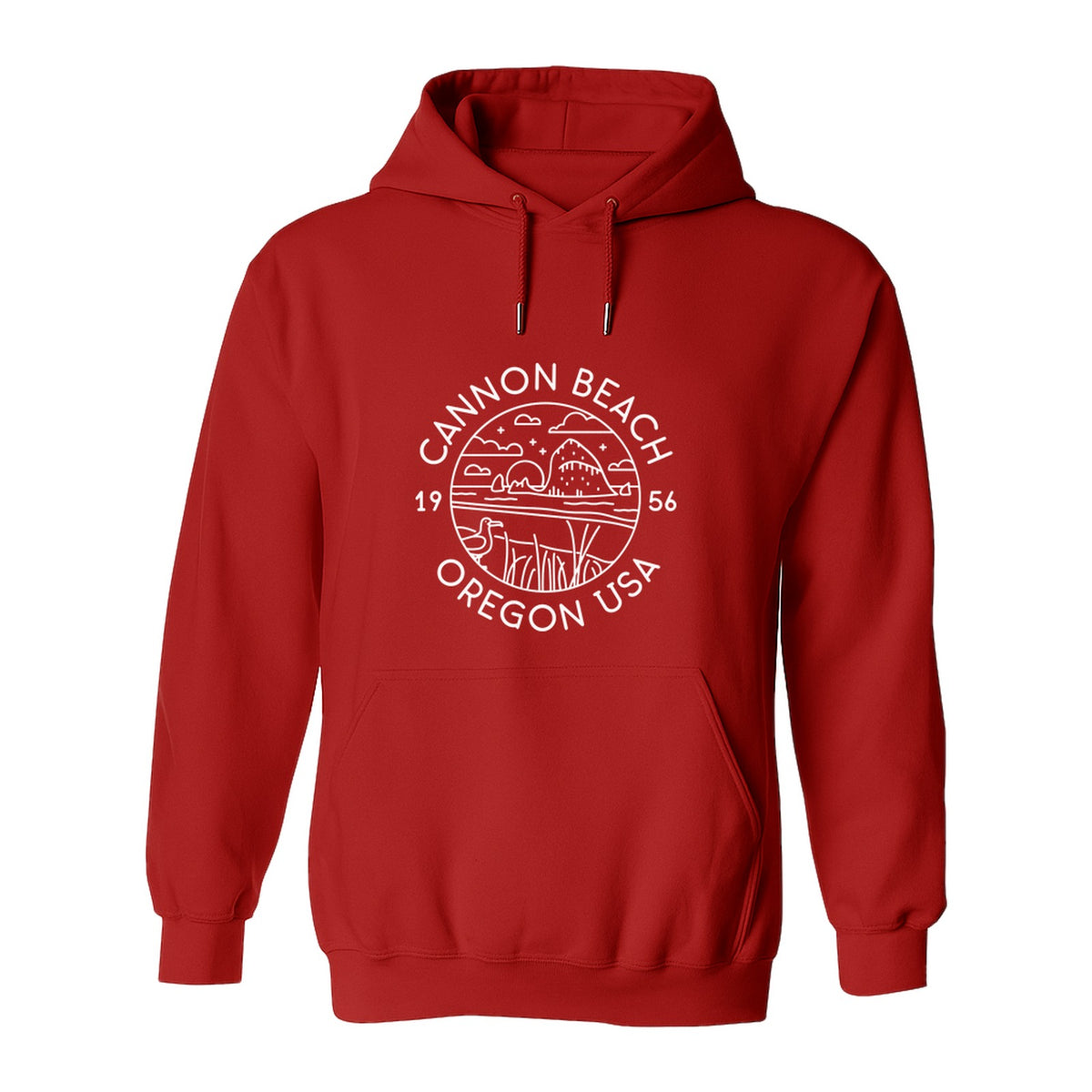 Cannon Beach Oregon Hoodie - Coastal Landscape Line Art Pullover with Sea Stack for Summer Trips and Travel