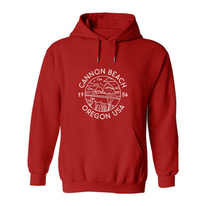 Cannon Beach Oregon Hoodie - Coastal Landscape Line Art Pullover with Sea Stack for Summer Trips and Travel