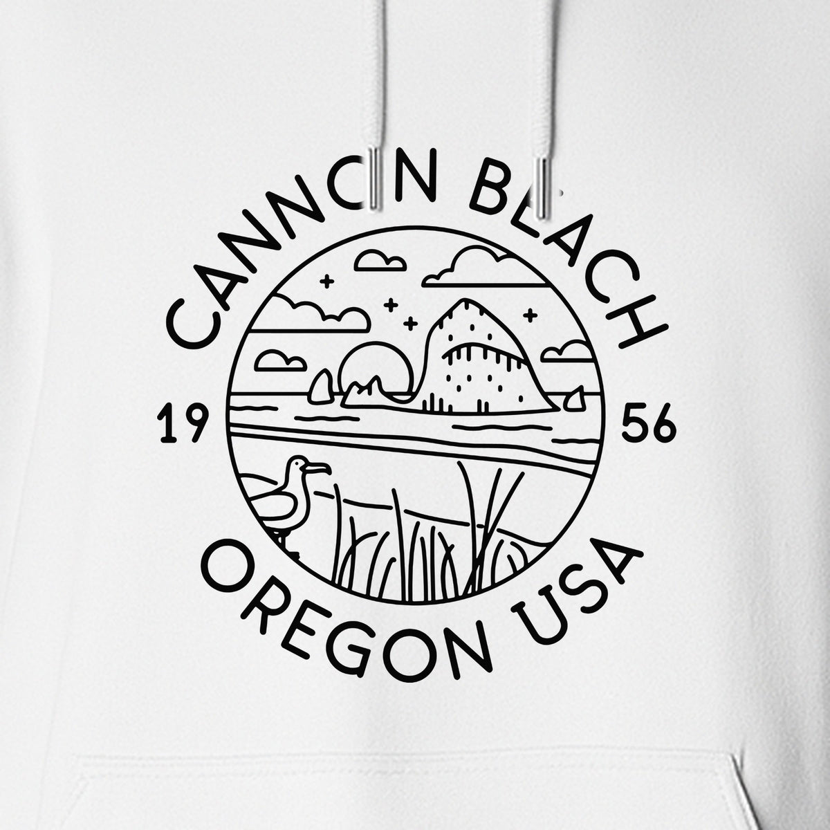 Cannon Beach Oregon Hoodie - Coastal Landscape Line Art Pullover with Sea Stack for Summer Trips and Travel