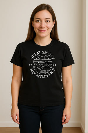 Great Smoky Mountains T-Shirt, 1934 Badge Design for Hikers and Campers