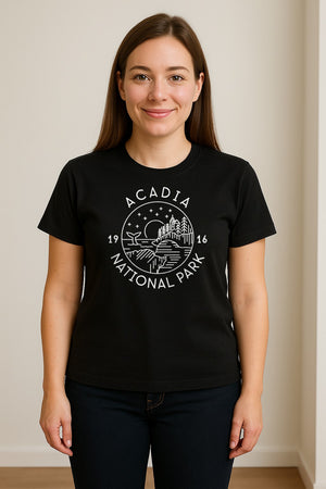Acadia National Park T-Shirt, Maine Mountain Landscape Graphic for Hiking and Camping Trips