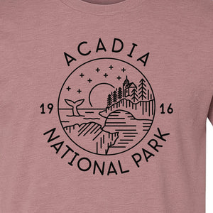 Acadia National Park T-Shirt, Maine Mountain Landscape Graphic for Hiking and Camping Trips