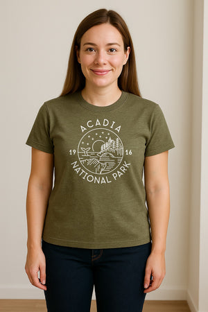 Acadia National Park T-Shirt, Maine Mountain Landscape Graphic for Hiking and Camping Trips