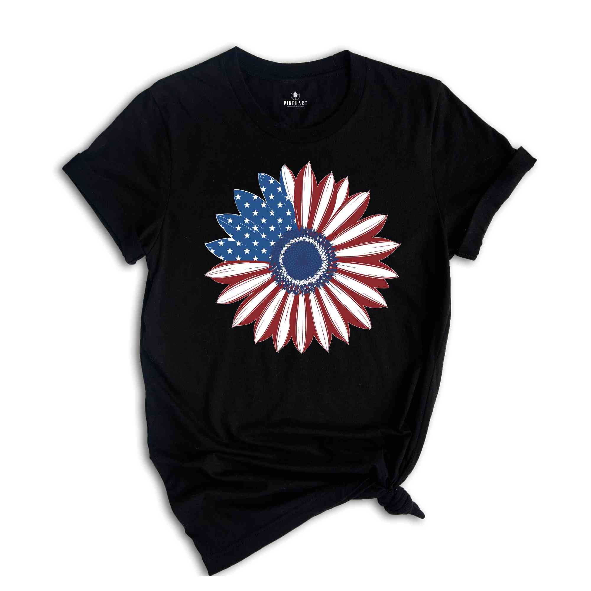 America Sunflower T-Shirt, USA Flag Flower T-Shirt, Gift For American, Freedom T-Shirt, Independence Shirt