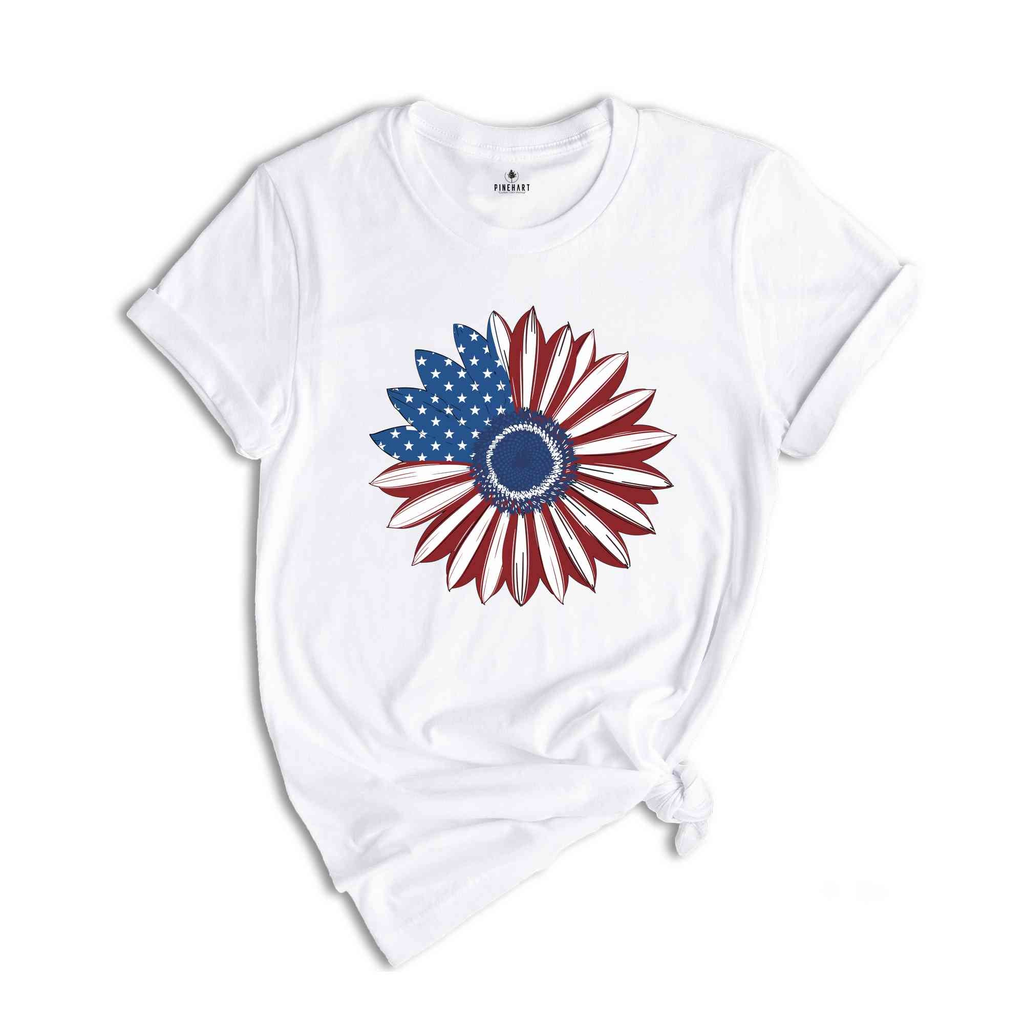 America Sunflower T-Shirt, USA Flag Flower T-Shirt, Gift For American, Freedom T-Shirt, Independence Shirt