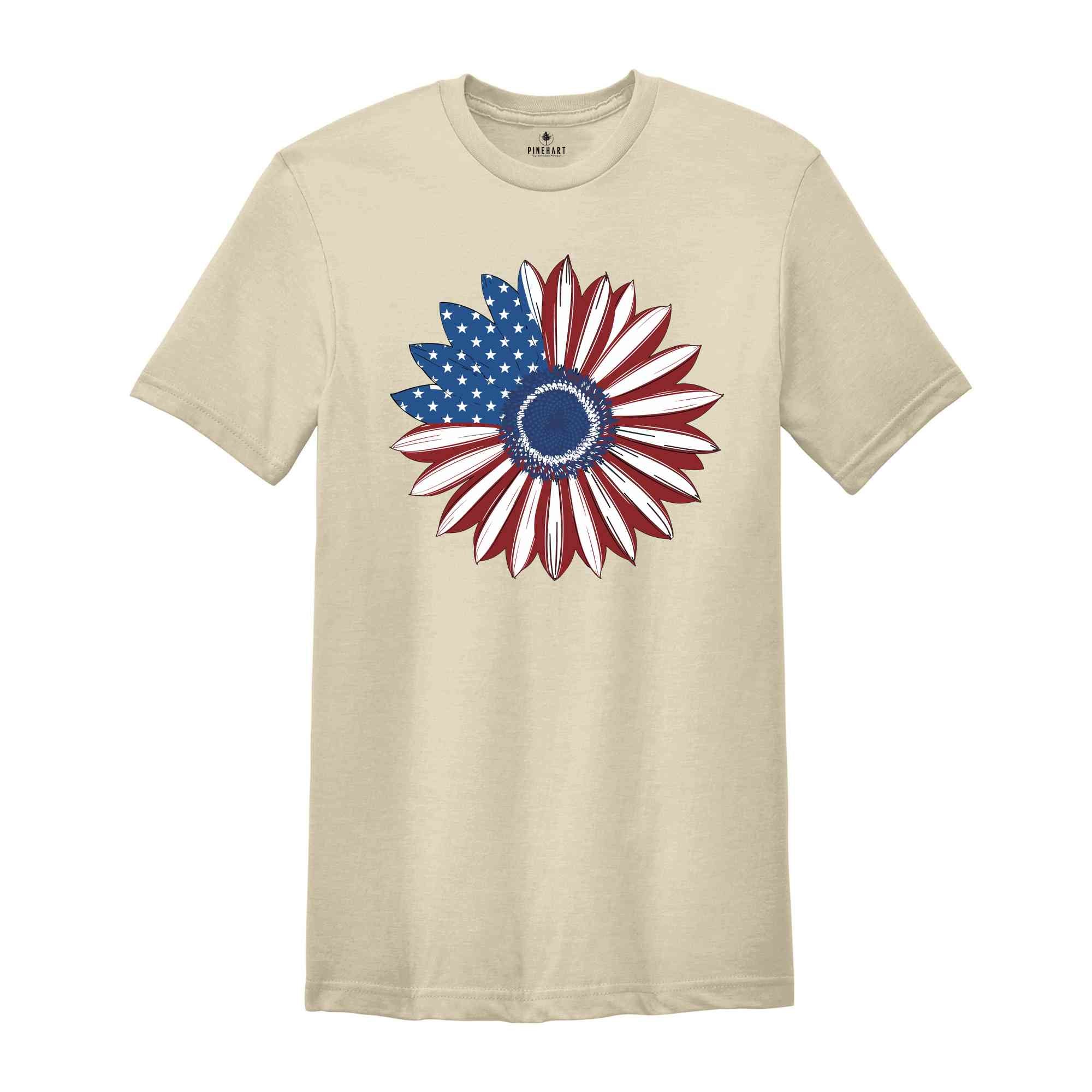 America Sunflower T-Shirt, USA Flag Flower T-Shirt, Gift For American, Freedom T-Shirt, Independence Shirt