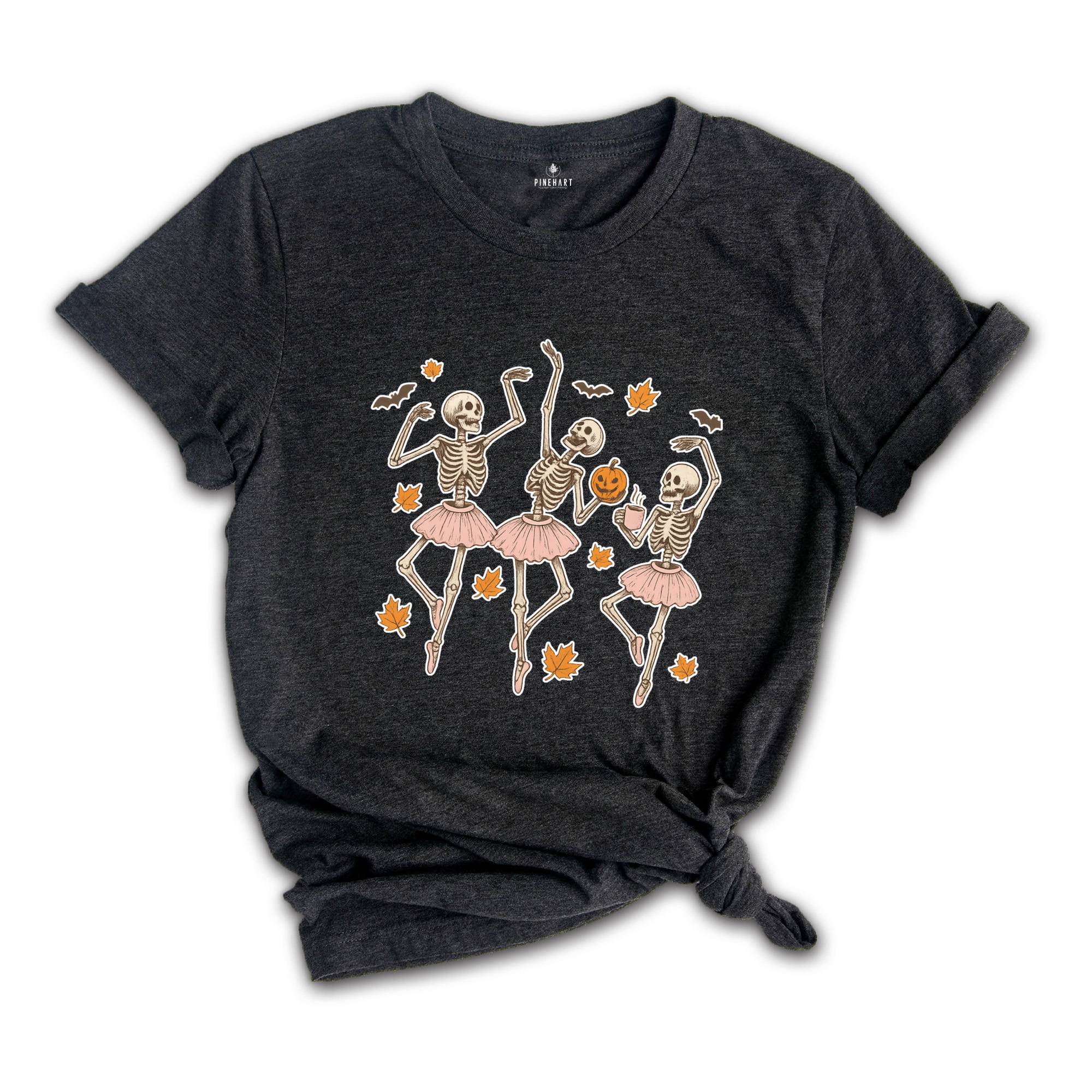 Ballerina Dancing Skeletons Shirt, Halloween Shirt, Spooky Ballet Halloween Tee, Fall Shirt Shirt, Cute Halloween Tee, Ballerina Shirt