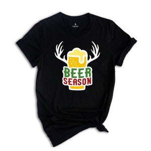 Beer Season Shirt, Christmas Beer Tee, Xmas Reindeer Tee, Christmas Party Tee, Christmas Sweatshirt, Drunkard Gift, Drinking Party Tee