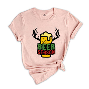Beer Season Shirt, Christmas Beer Tee, Xmas Reindeer Tee, Christmas Party Tee, Christmas Sweatshirt, Drunkard Gift, Drinking Party Tee