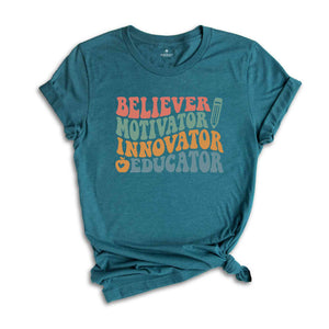 Believer Motivator Innovator Educator Tee, Teacher Appreciation, Teacher Shirt, Back To School Tee, School Shirt, Cute Teacher Gift