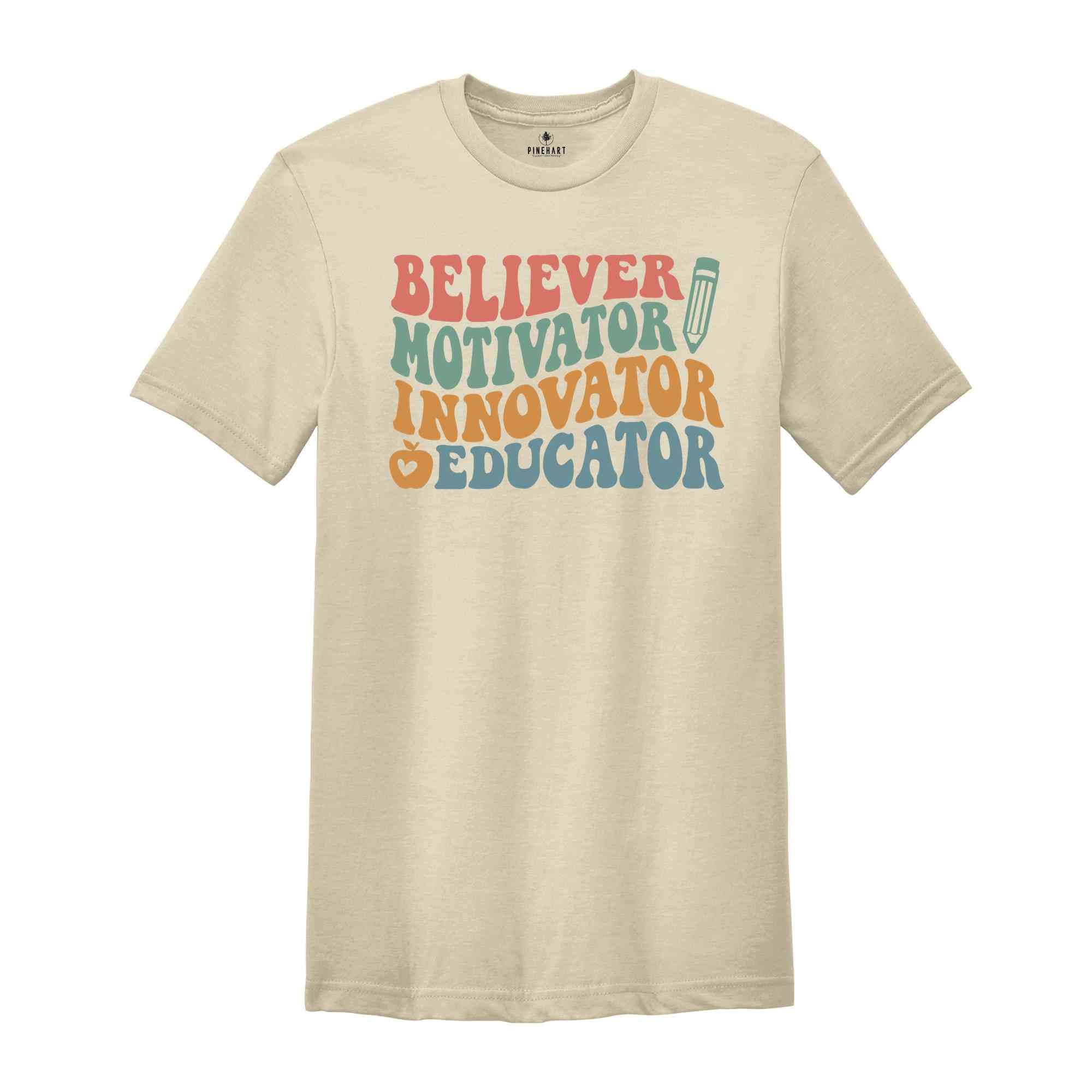 Believer Motivator Innovator Educator Tee, Teacher Appreciation, Teacher Shirt, Back To School Tee, School Shirt, Cute Teacher Gift