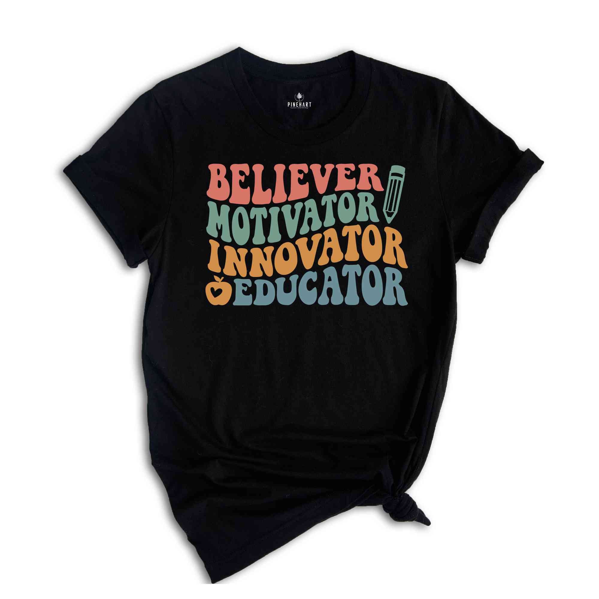 Believer Motivator Innovator Educator Tee, Teacher Appreciation, Teacher Shirt, Back To School Tee, School Shirt, Cute Teacher Gift