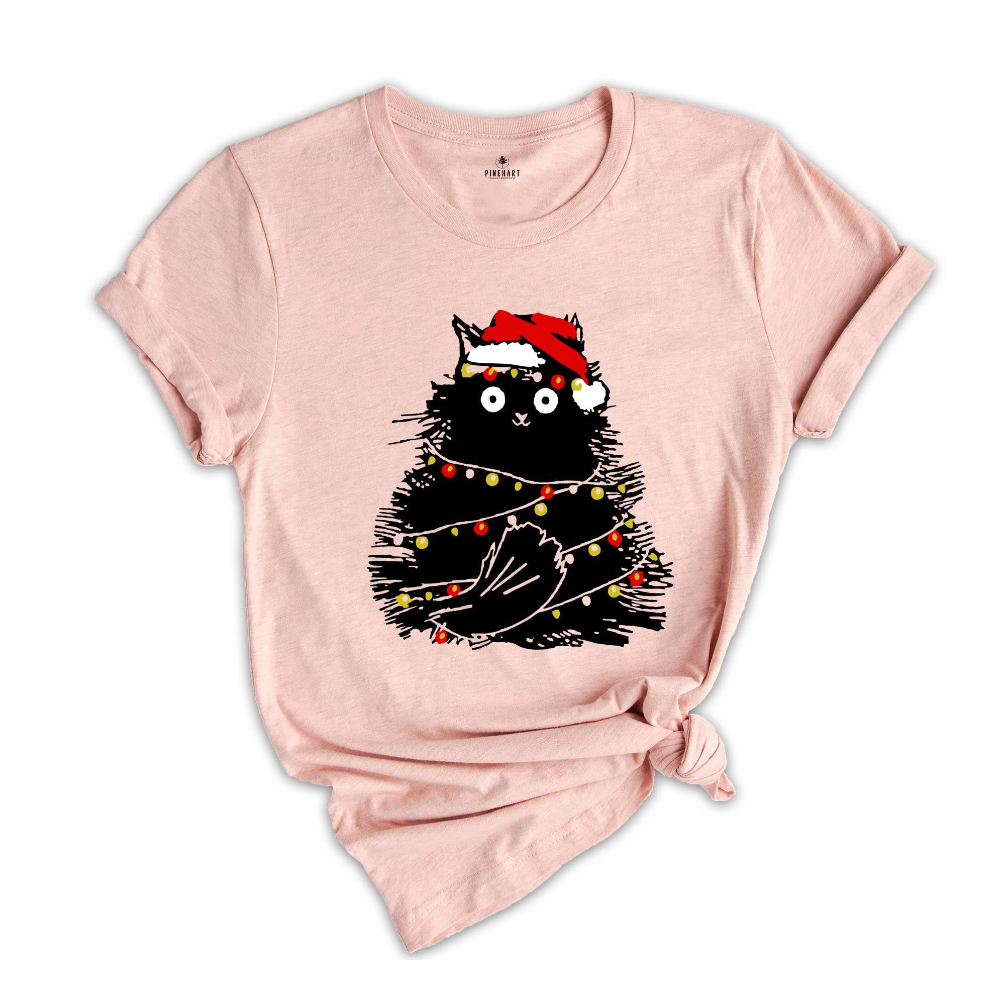 Bemusedly Black Christmas Cat Tee, Black Cat Shirt, Christmas Shirt, Cat Lover Shirt ,Funny Christmas Gift, Santa Claus Shirt, Holiday Shirt