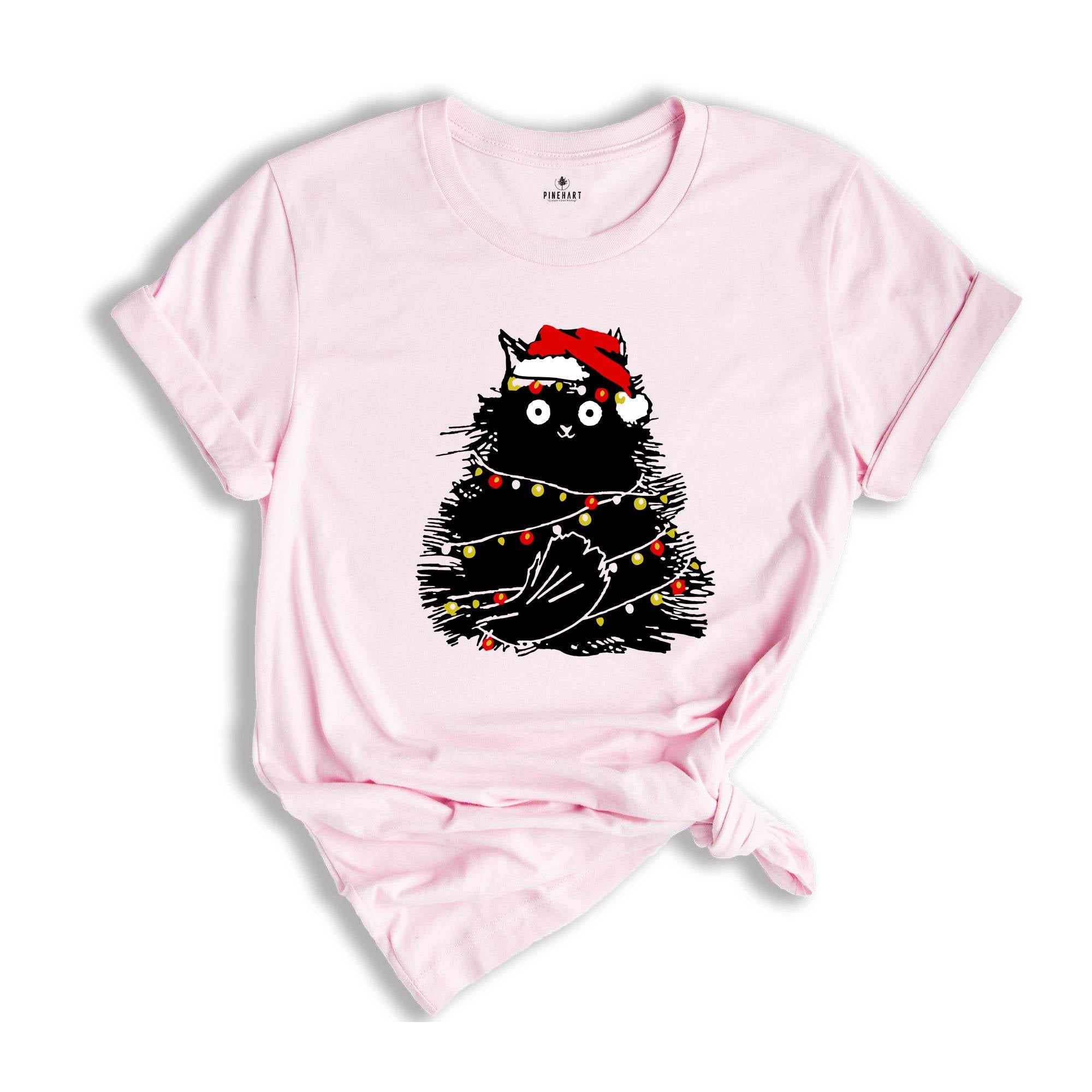 Bemusedly Black Christmas Cat Tee, Black Cat Shirt, Christmas Shirt, Cat Lover Shirt ,Funny Christmas Gift, Santa Claus Shirt, Holiday Shirt