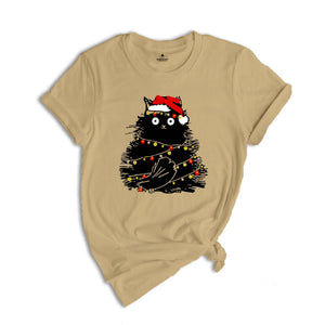 Bemusedly Black Christmas Cat Tee, Black Cat Shirt, Christmas Shirt, Cat Lover Shirt ,Funny Christmas Gift, Santa Claus Shirt, Holiday Shirt