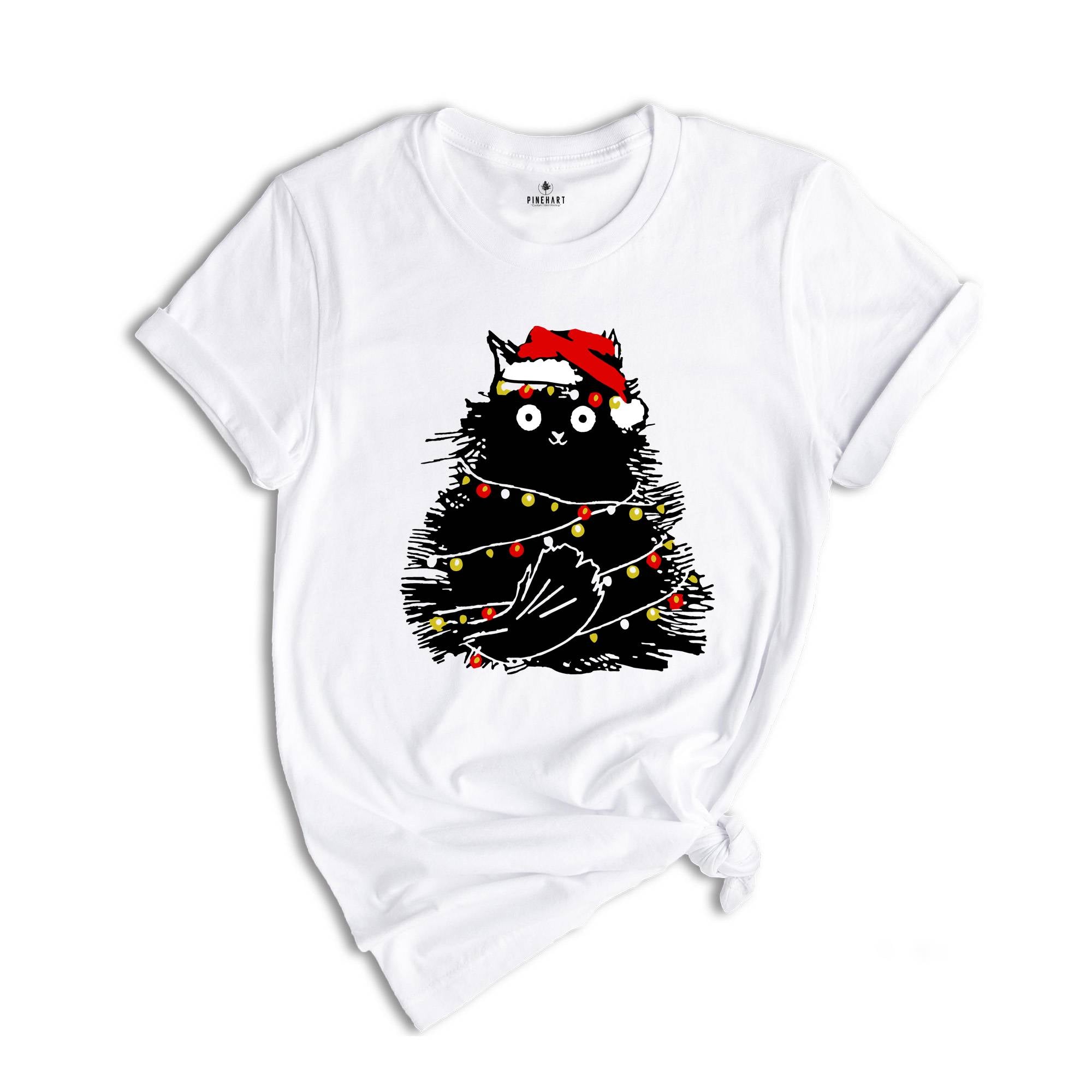 Bemusedly Black Christmas Cat Tee, Black Cat Shirt, Christmas Shirt, Cat Lover Shirt ,Funny Christmas Gift, Santa Claus Shirt, Holiday Shirt