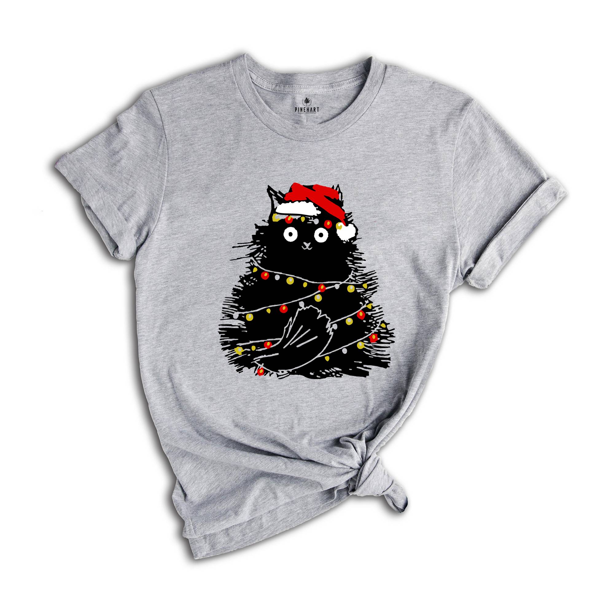 Bemusedly Black Christmas Cat Tee, Black Cat Shirt, Christmas Shirt, Cat Lover Shirt ,Funny Christmas Gift, Santa Claus Shirt, Holiday Shirt