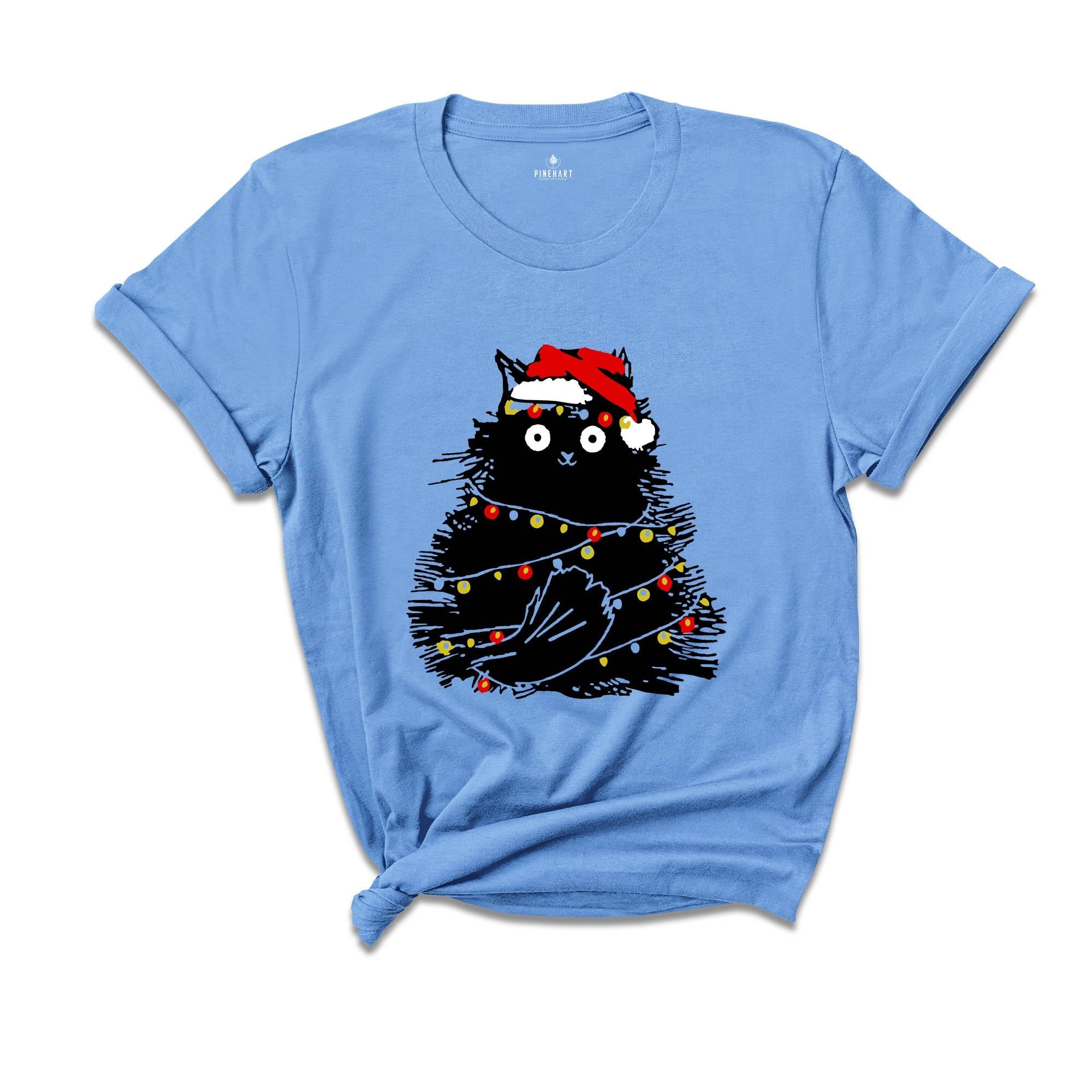 Bemusedly Black Christmas Cat Tee, Black Cat Shirt, Christmas Shirt, Cat Lover Shirt ,Funny Christmas Gift, Santa Claus Shirt, Holiday Shirt