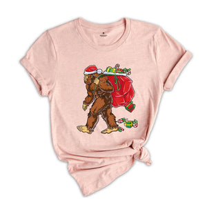 Bigfoot Carrying Presents Shirt, Funny Christmas T-Shirt, Big Foot Hunter Shirt, Bigfoot Xmas Shirt, Christmas Gift
