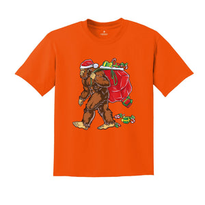 Bigfoot Carrying Presents Shirt, Funny Christmas T-Shirt, Big Foot Hunter Shirt, Bigfoot Xmas Shirt, Christmas Gift