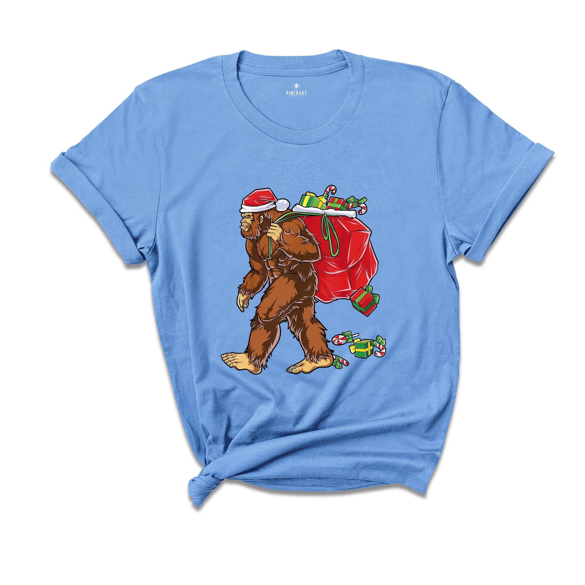 Bigfoot Carrying Presents Shirt, Funny Christmas T-Shirt, Big Foot Hunter Shirt, Bigfoot Xmas Shirt, Christmas Gift