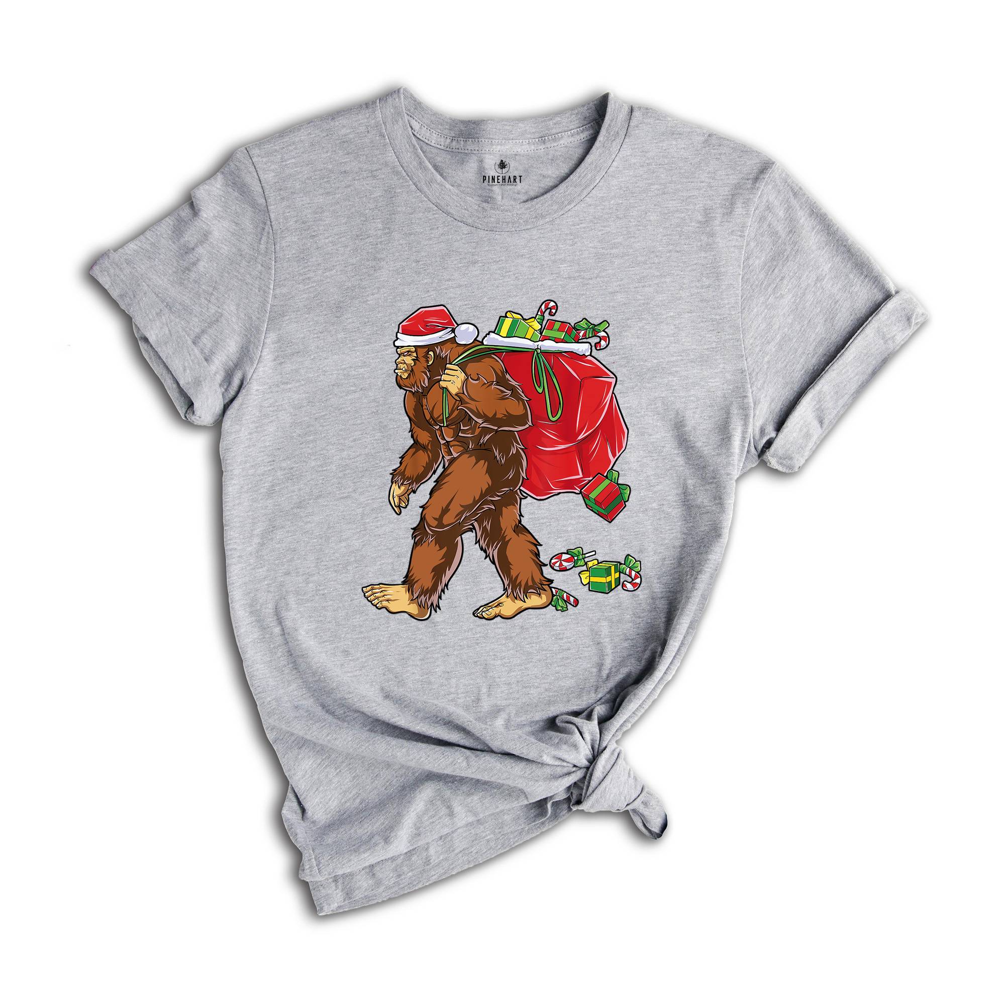 Bigfoot Carrying Presents Shirt, Funny Christmas T-Shirt, Big Foot Hunter Shirt, Bigfoot Xmas Shirt, Christmas Gift