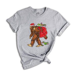 Bigfoot Carrying Presents Shirt, Funny Christmas T-Shirt, Big Foot Hunter Shirt, Bigfoot Xmas Shirt, Christmas Gift
