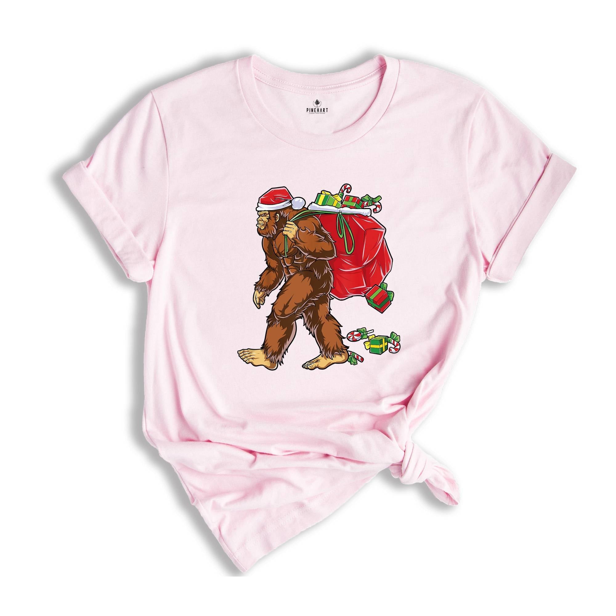 Bigfoot Carrying Presents Shirt, Funny Christmas T-Shirt, Big Foot Hunter Shirt, Bigfoot Xmas Shirt, Christmas Gift