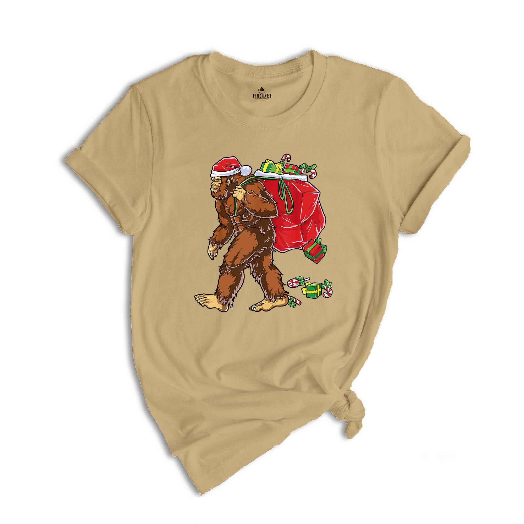 Bigfoot Carrying Presents Shirt, Funny Christmas T-Shirt, Big Foot Hunter Shirt, Bigfoot Xmas Shirt, Christmas Gift