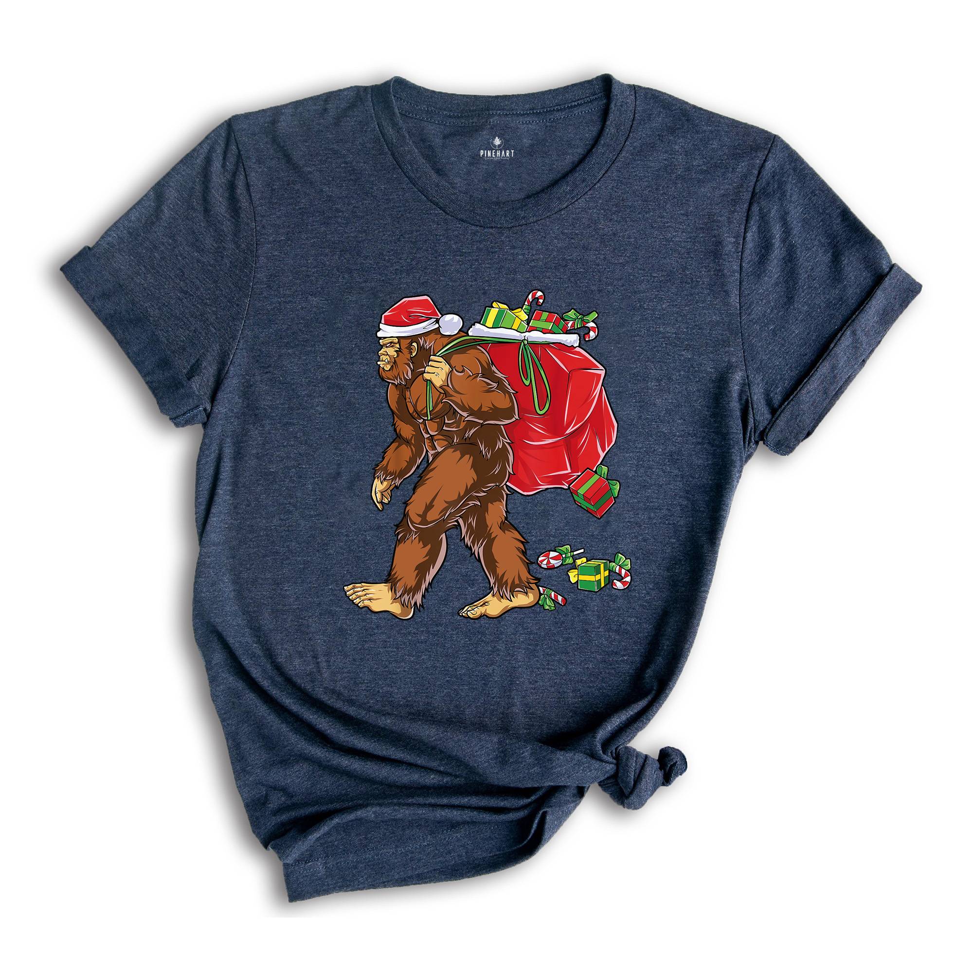 Bigfoot Carrying Presents Shirt, Funny Christmas T-Shirt, Big Foot Hunter Shirt, Bigfoot Xmas Shirt, Christmas Gift
