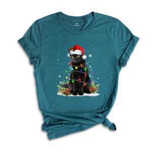 Black Cat Christmas Shirt, Funny Christmas Shirts, Black Cat Shirt, Christmas Lights Holiday Shirt, Family Christmas Tee