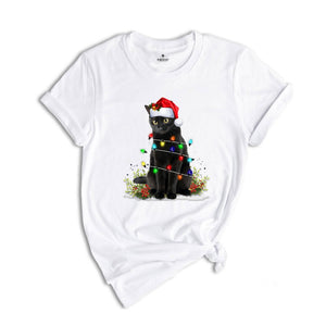 Black Cat Christmas Shirt, Funny Christmas Shirts, Black Cat Shirt, Christmas Lights Holiday Shirt, Family Christmas Tee